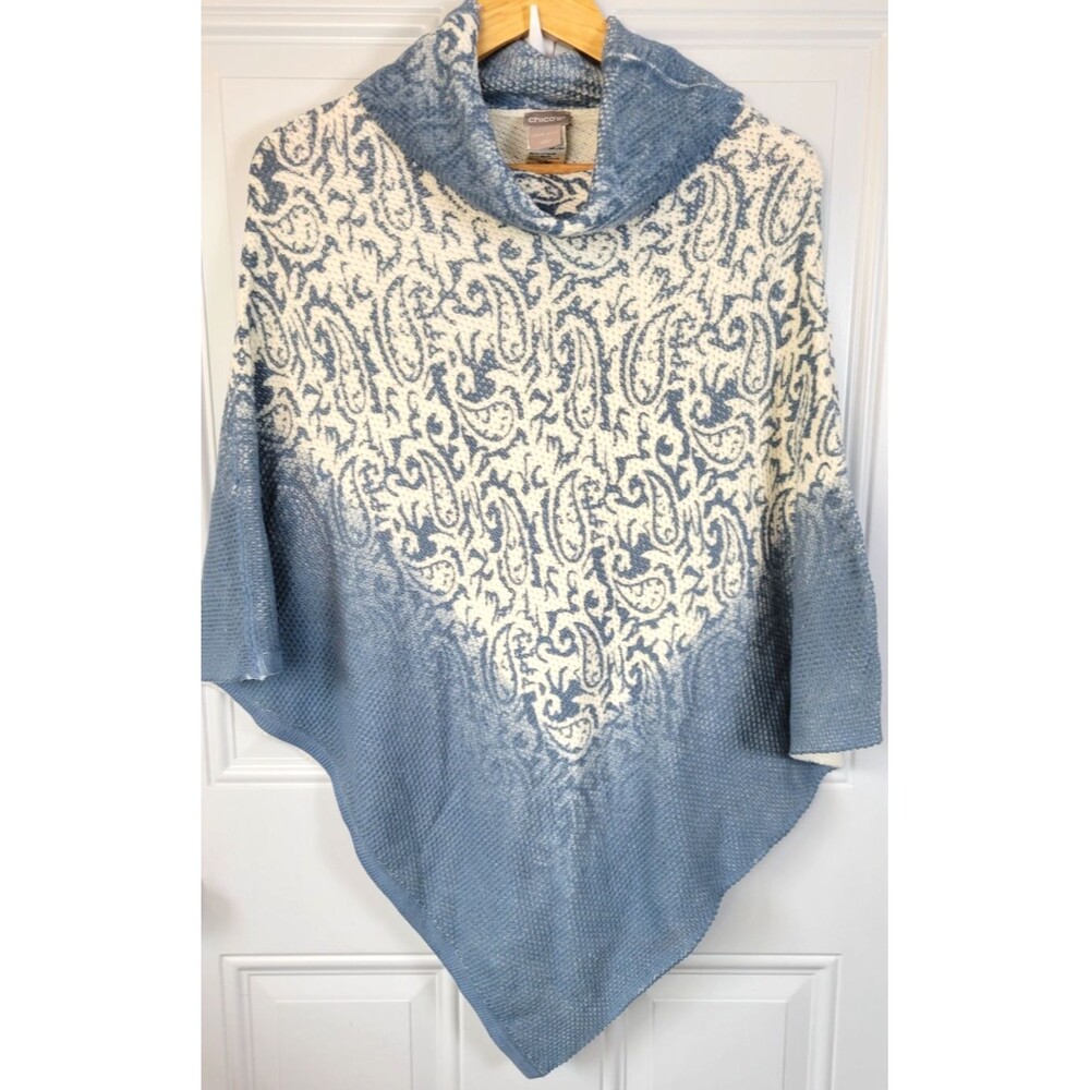 NWT Chico's Denim Paisley Poncho One Size Hydrangea Blue